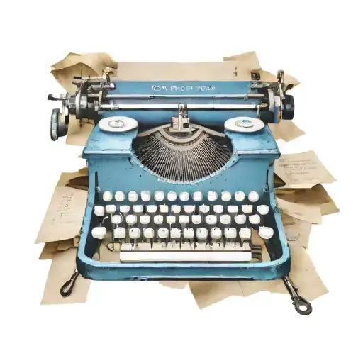 vintage blue Olympia typewriter with broken keys and typed paper  tattoo design idea