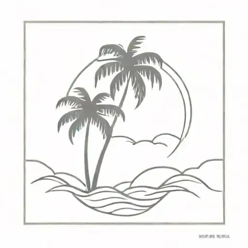 sun wave palm tree silhouette tattoo design idea