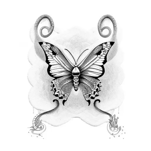 butterfly and snake tattoo design idea