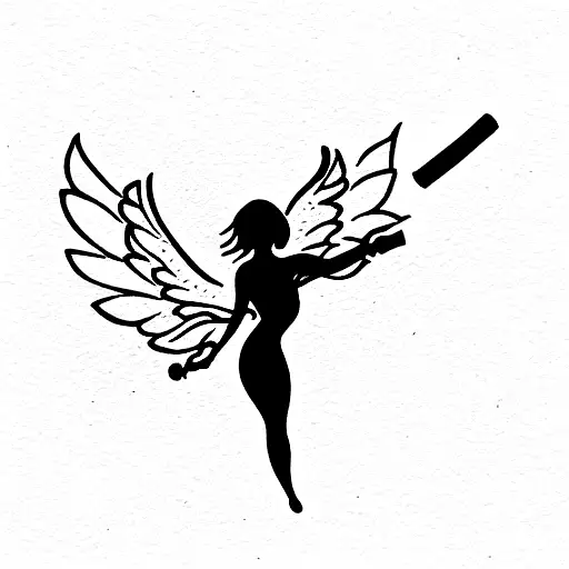 Angel with cigarette and wine  tattoo design idea