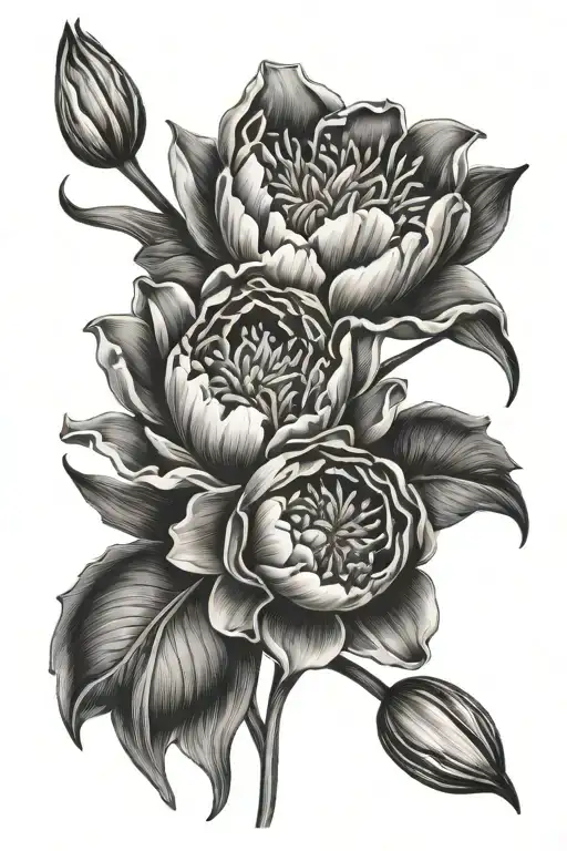 tulip lilac pink hyacinth peony lily flower tattoo design idea