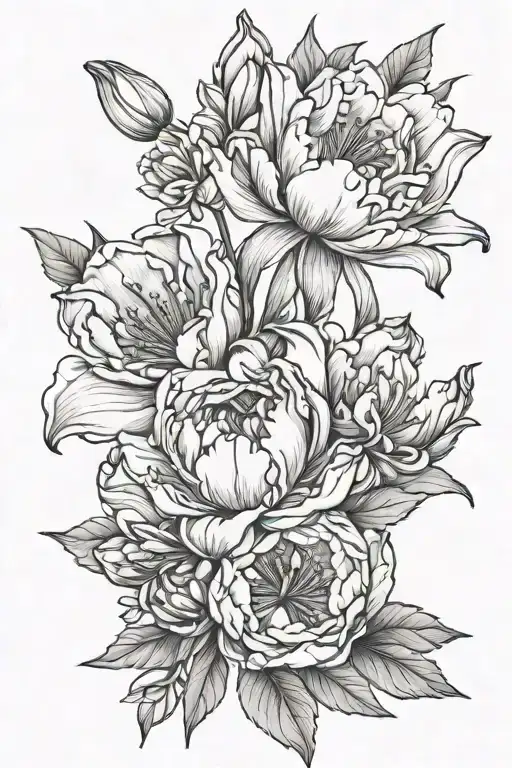 tulip lilac pink hyacinth peony lily flower tattoo design idea