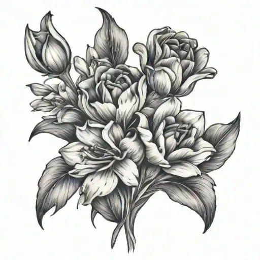 tulip rose lily hyacinth lilac flowers tattoo design idea