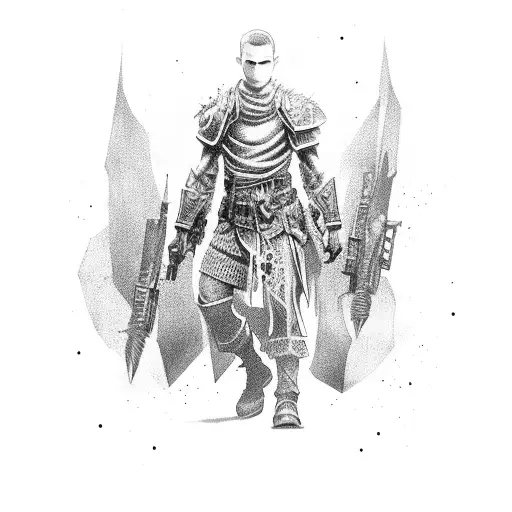 Dark fantasy full body soldier tattoo design idea