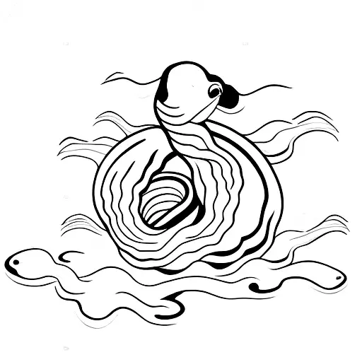 small snake flowing into water simple black and white  tattoo design idea