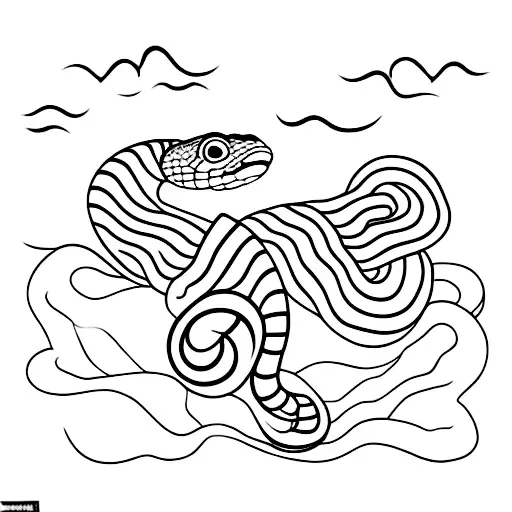 small snake into water simple black and white  tattoo design idea
