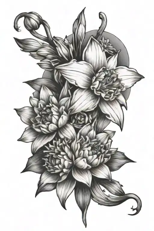 narcissus flower bouquet with water lily and daffodils  tattoo design idea