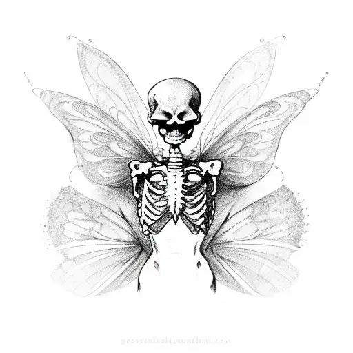 skeleton with fairy wings tattoo design idea