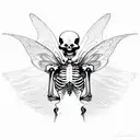 skeleton with fairy wings curly hair tattoo design idea