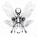 skeleton with fairy wings curly hair tattoo design idea