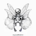 skeleton with fairy wings curly hair tattoo design idea
