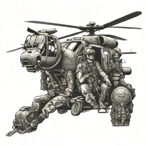 army soldier with helicopter with soldiers and dog tags tattoo design idea