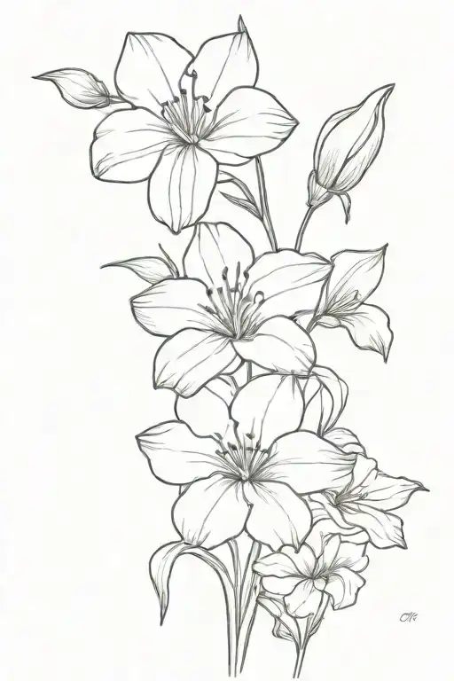 daisy flower and sweet pea flower and poppy flower and gladiolus flower and amaryllis flower and rose flower  tattoo design idea