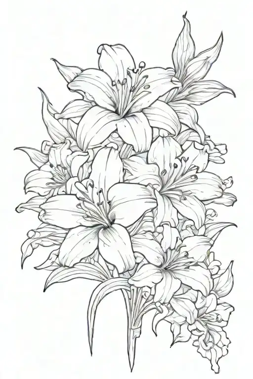 daisy flower and Lilly flower and poppy flower and gladiolus flower and amaryllis flower and rose flower  tattoo design idea