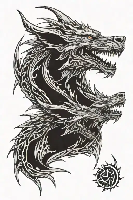Dragon and Wolf sharing a mouth split in half  tattoo design idea