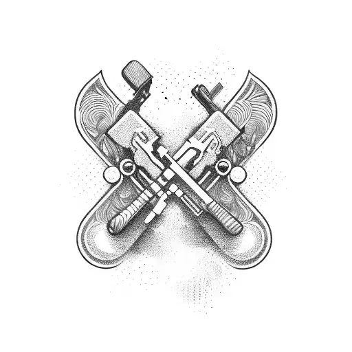 A hunting rifle intertwined with guitar strings in blackwork style tattoo design idea