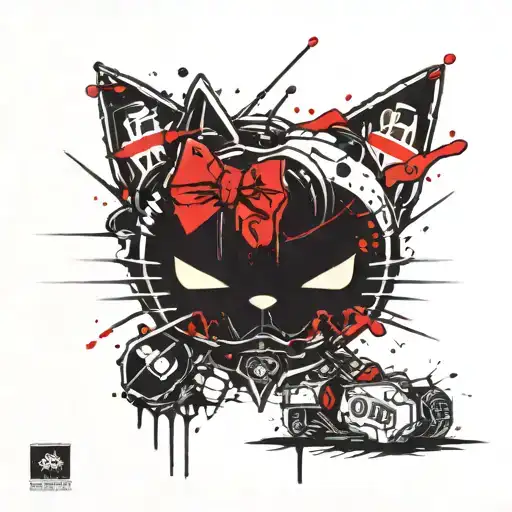evil hello kitty, cyber sigilism tattoo design idea