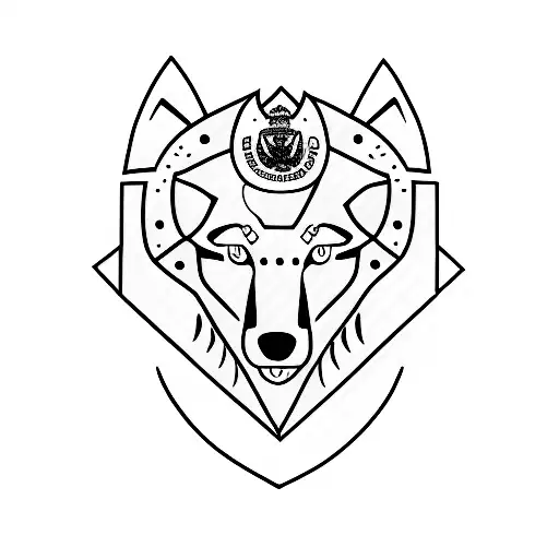 A minimalist tattoo depicting a wolf and the letter C forming a shield, symbolizing the client's dedication to protecting their family and community as a police officer. tattoo design idea