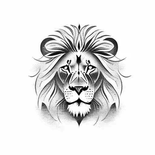 A majestic lion surrounded by the letter C in a blackwork style tattoo design idea