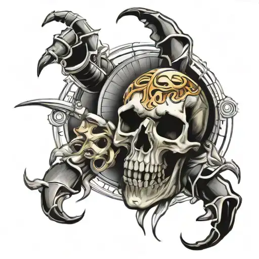design a tatoo on arm with scorpion and skull with time travel tattoo design idea