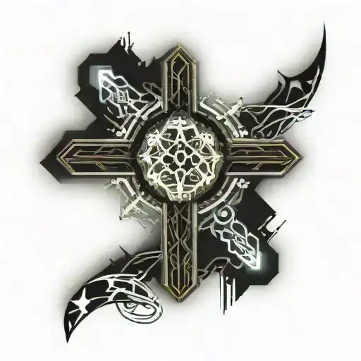 cross with a ribbon around it tattoo design idea