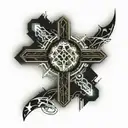 cross with a ribbon around it tattoo design idea
