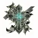 cross with a ribbon around it tattoo design idea