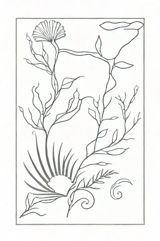 ocean, seaweed, shell,  tattoo design idea