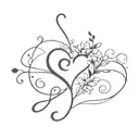 A minimalist tattoo of a heart-shaped music note with falling flowers and the initials 'A' and 'S' intertwined, symbolizing your love for music and your girlfriend tattoo design idea