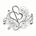 A minimalist tattoo of a heart-shaped music note with falling flowers and the initials 'A' and 'S' intertwined, symbolizing your love for music and your girlfriend tattoo design idea