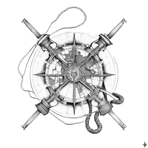 old map with ship wheel, ropes, and a pirate tattoo design idea