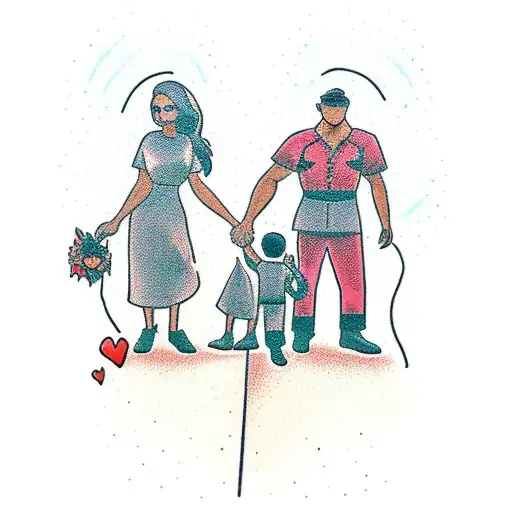 A father figure holding hands with his son and wife, symbolizing love and protection tattoo design idea