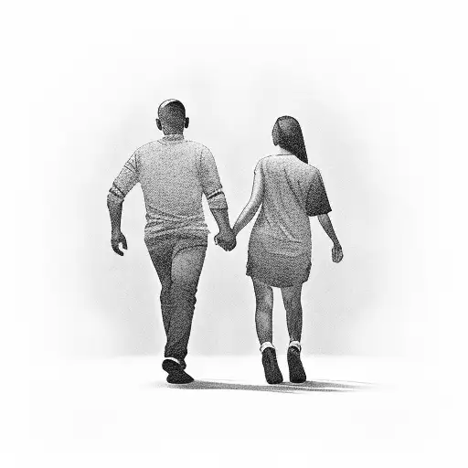 A father figure holding hands with his son and wife, symbolizing love and protection tattoo design idea