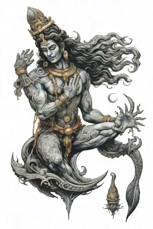 birth of the universe, Lord Maha vishnu creating the life into existance and Shiva finally destroying the universe  tattoo design idea