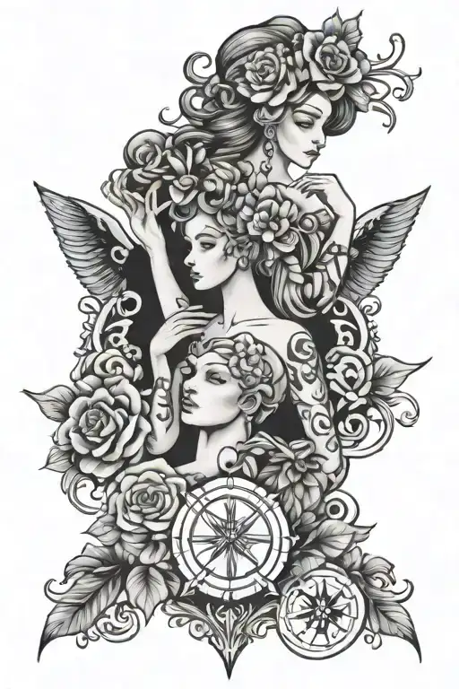 cancer and Virgo maiden holding tattoo design idea