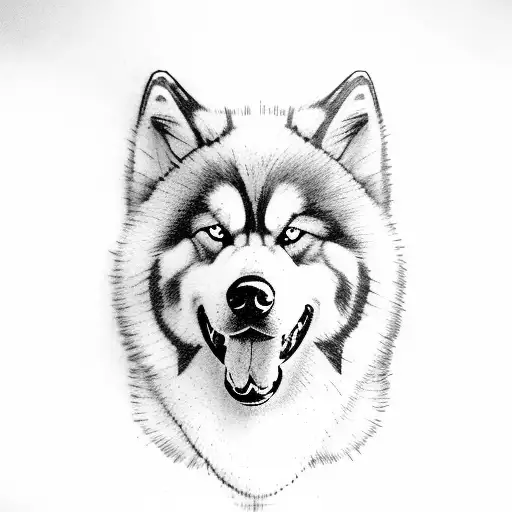 Black mask alaskan malamute 4 years old happy laughing handsome puppy face tattoo design idea