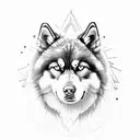 black alaskan malamute, happy beautiful male dog tattoo design idea