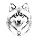 black alaskan malamute, happy beautiful male dog tattoo design idea