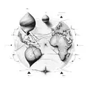 A composition of various physical activities forming the shape of a world map, symbolizing the connection between exercise and travel tattoo design idea