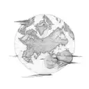 A composition of various physical activities forming the shape of a world map, symbolizing the connection between exercise and travel tattoo design idea