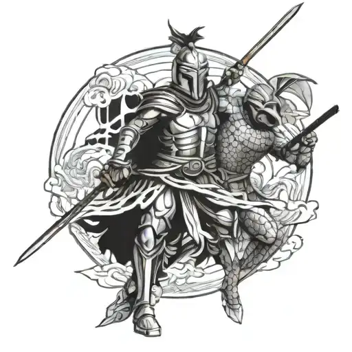 spartan vs samurai warrior tattoo design idea