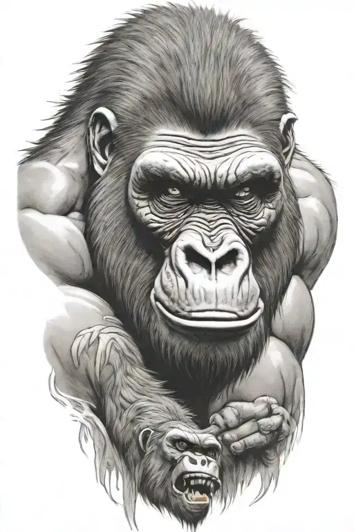 angry gorilla with children tattoo design idea