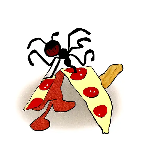 ant carrying a slice of pizza🍕  tattoo design idea