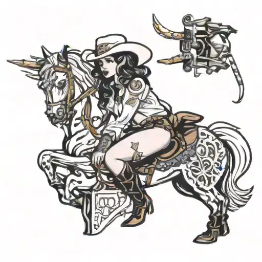 sexy nude cowgirl pinup tattoo design idea