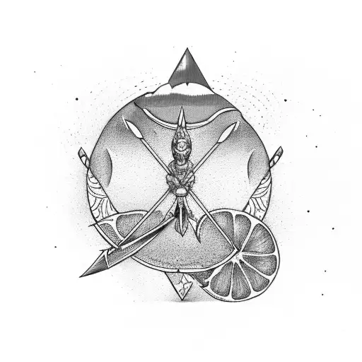 bow and arrow going through an orange slice tattoo design idea