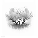 broken tree with many roots with bats flying out of it tattoo design idea