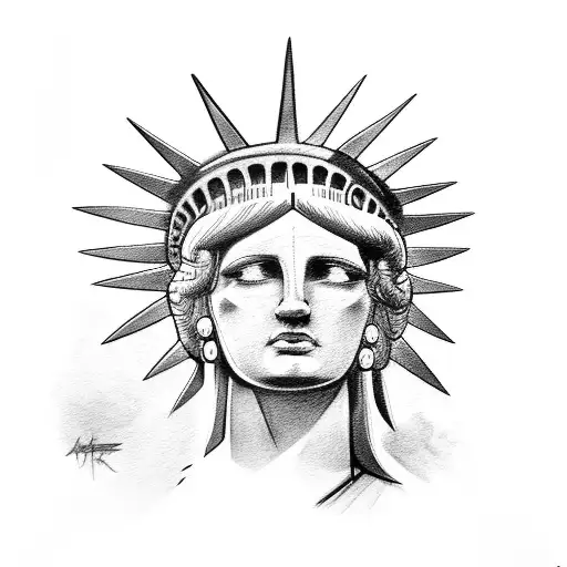 beautiful woman, statue of liberty hat,100 euro bill covering eyes  tattoo design idea