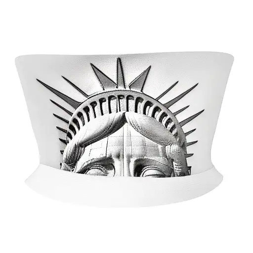 beautiful woman, statue of liberty hat,100 euro bill covering eyes  tattoo design idea
