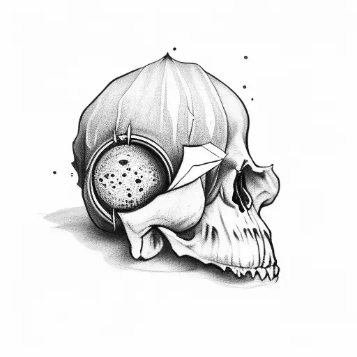 bearded skull in a ball cap and sunken eyes tattoo design idea