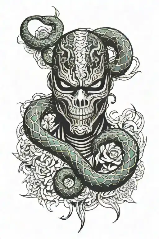 just mask with snake tattoo design idea